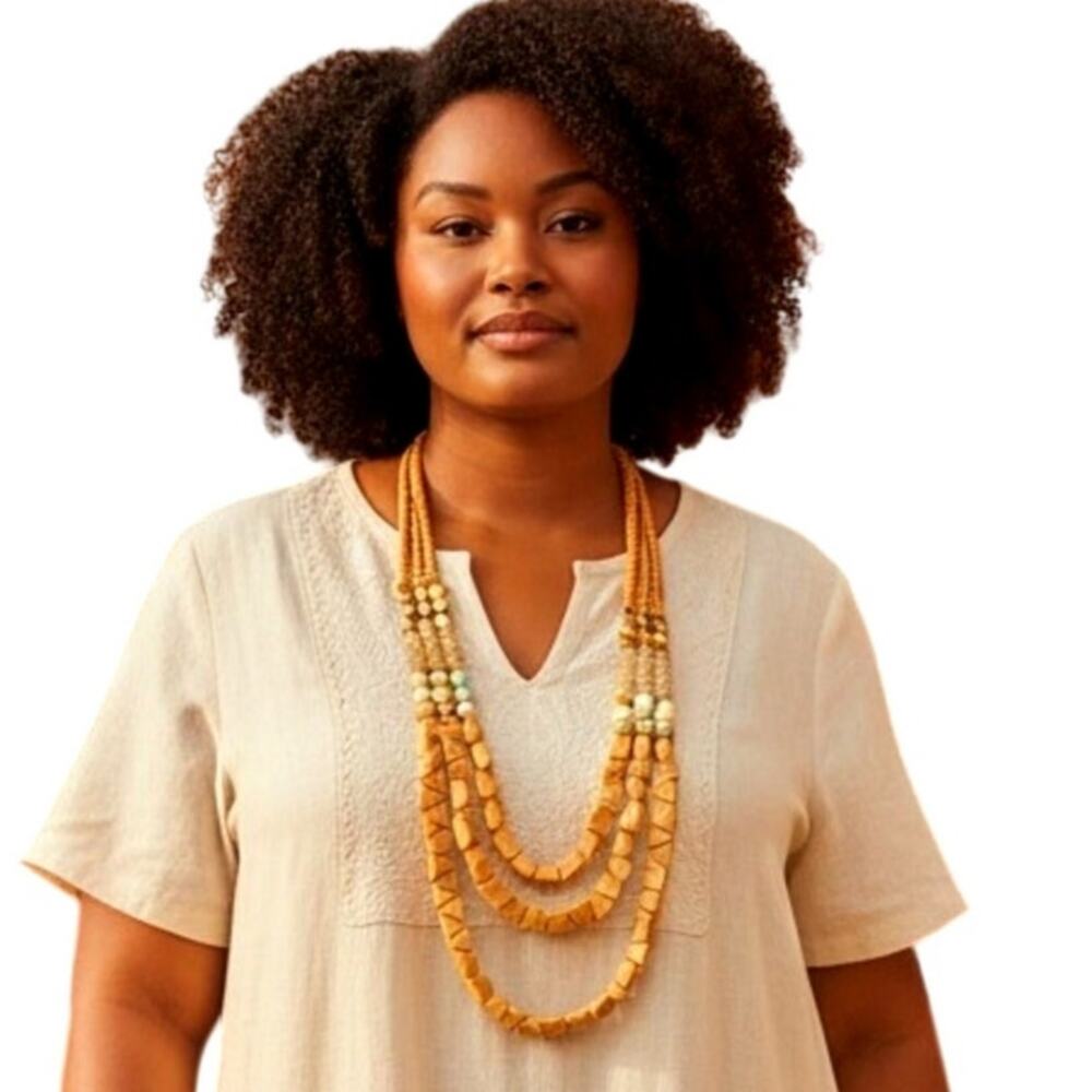 Chunky Wood & Stone Multi Strand Necklace | Boho Statement Jewelry